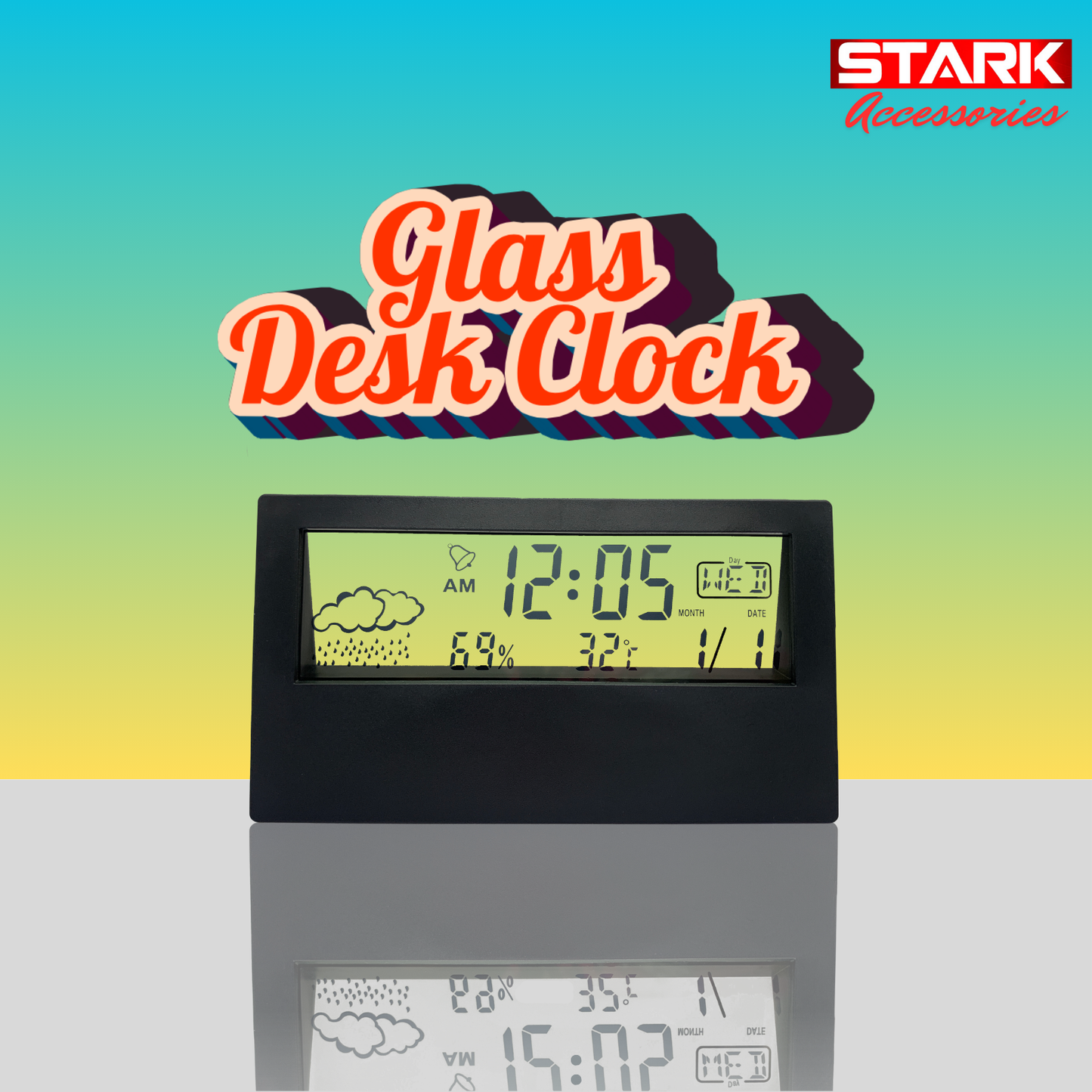 Transparent Glass Desk Alarm Clock সচ্ছ গ্লাস টেবিল ঘড়ি