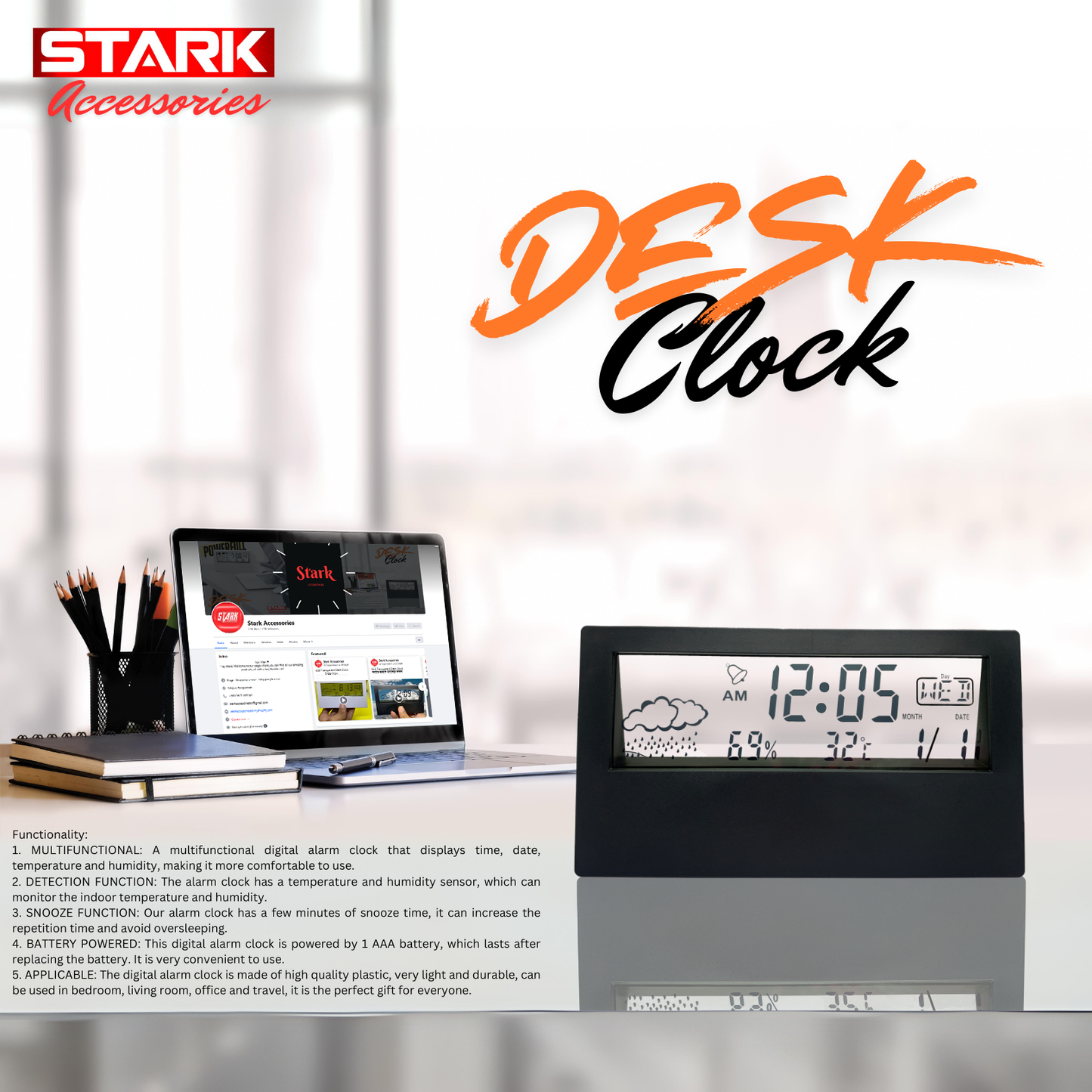 Transparent Glass Desk Alarm Clock সচ্ছ গ্লাস টেবিল ঘড়ি