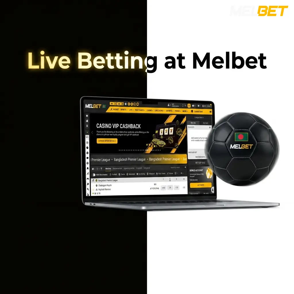 Melbet live betting interface showing real-time odds for cricket, football, and esports with in-play markets and cash-out options